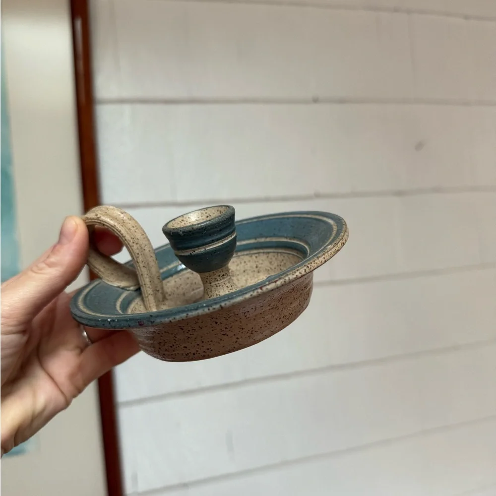 The Potter's Mark Pottery Signed Chamber Candle Stick Holder Made In USA 1990 - Picture 6 of 7